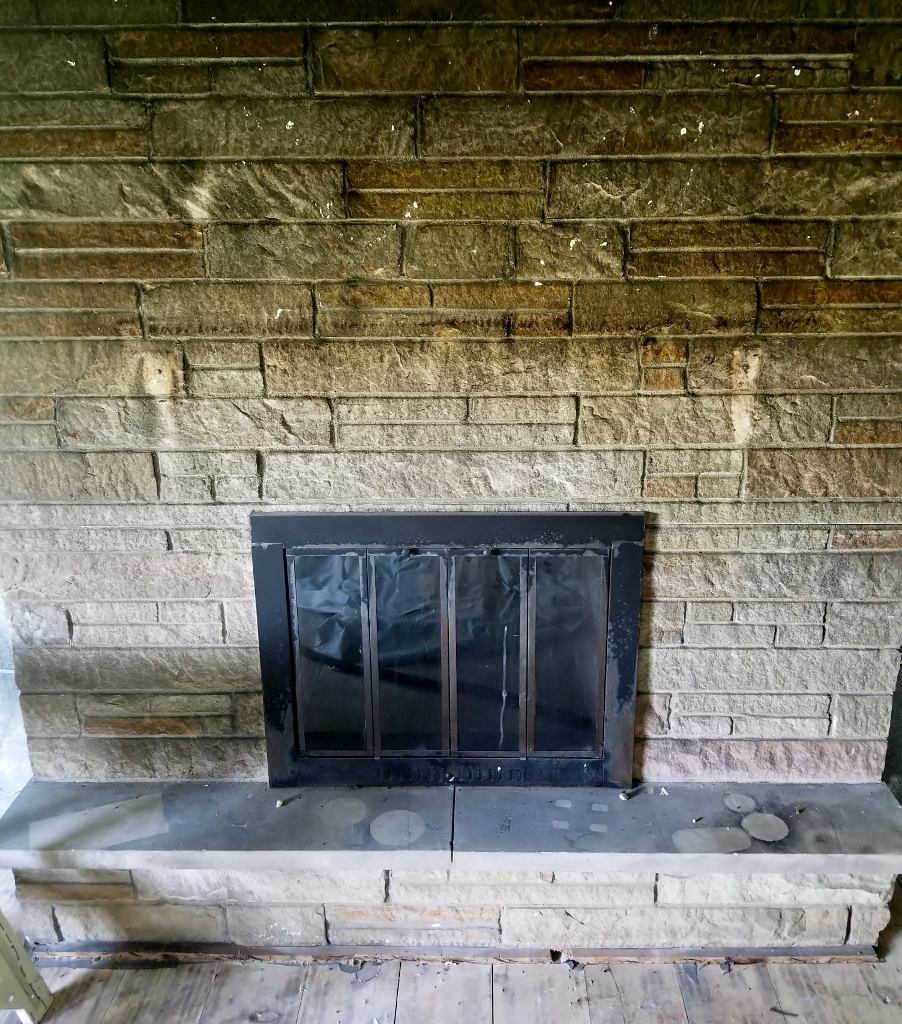 Fireplace and hearth after fire damage