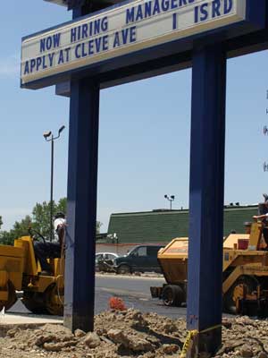 Restaurant sign before paint removal