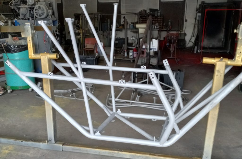 Powder coating. Race car frame, media blasted, ready for powder coating